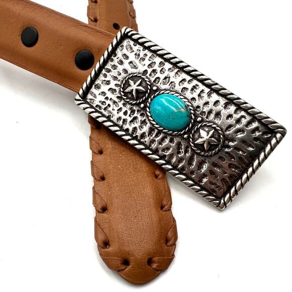 REFLEXIONS by MONTANA unisex leather belt with turquoise on buckle  men women - Picture 7 of 13